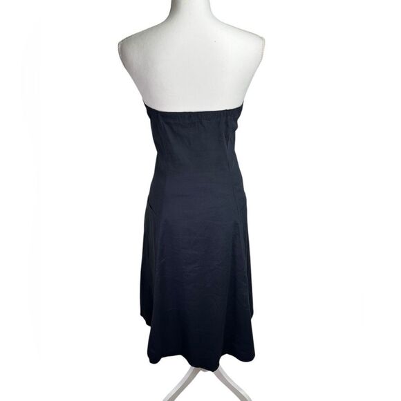 Theory Kayleigh Soft Crunch Linen-Blend Midi Dress Strapless Navy Size 6 - Picture 5 of 12